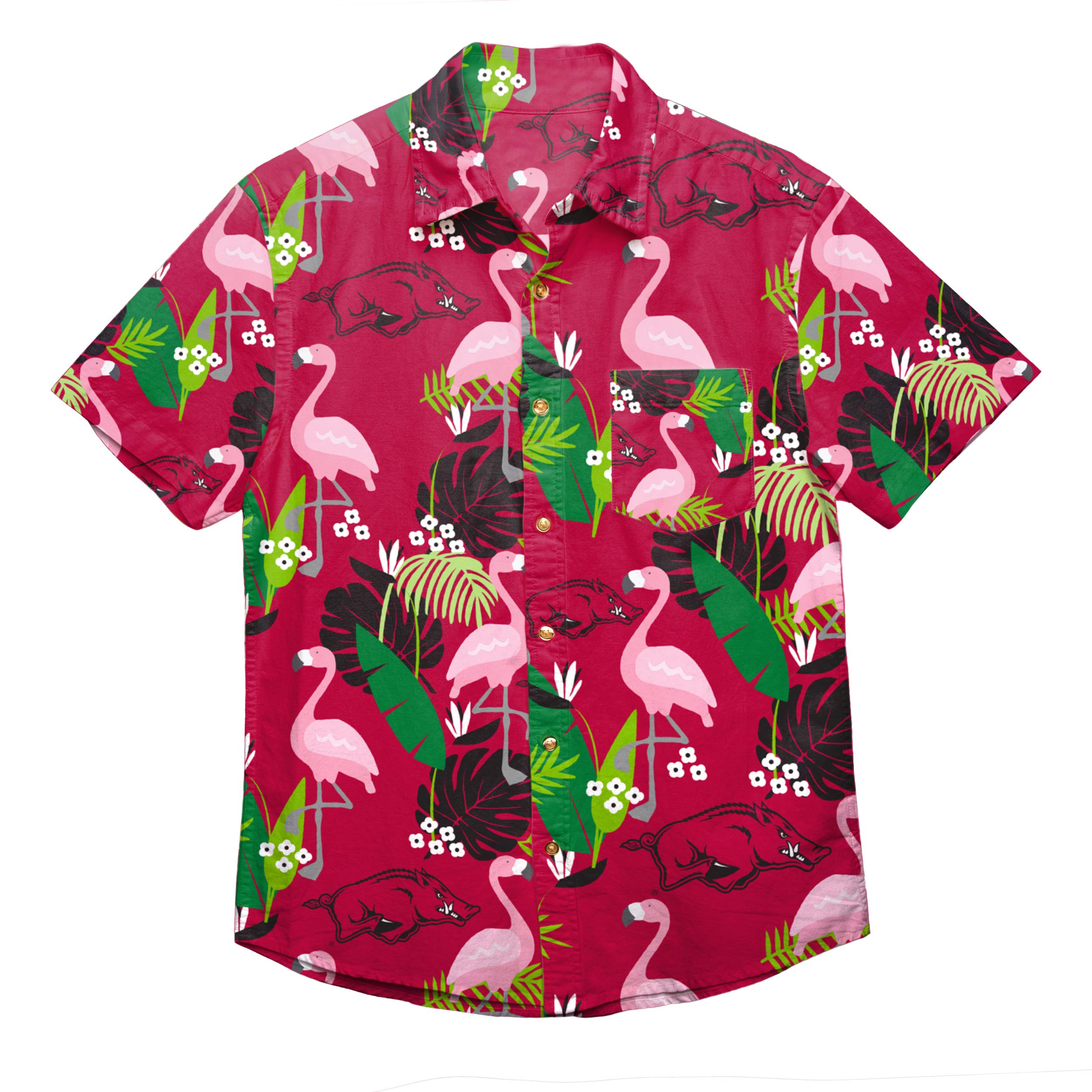 FOCO NCAA Arkansas Razorbacks Foco Floral Button Up Shirt, Team Color, Medium Image