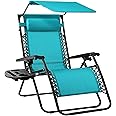 Best Choice Products Folding Zero Gravity Outdoor Recliner Patio Lounge Chair w/Adjustable Canopy Shade, Headrest, Side Accessory Tray, Textilene Mesh - Peacock Blue