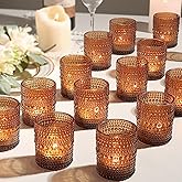 24pcs Amber Votive Candle Holders for Table, 2x2.5in Vintage Glass Small Tea Light Candles Holders for Home Decor, Tealight Candle Holder Decor for Wedding Centerpieces Baby Shower