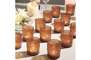 TRIRITE 12Pcs Amber Votive Candle Holders 2x2.5in, Glass Tea Light Candle Holder for Wedding Table Decor & Christmas Thanksgiving