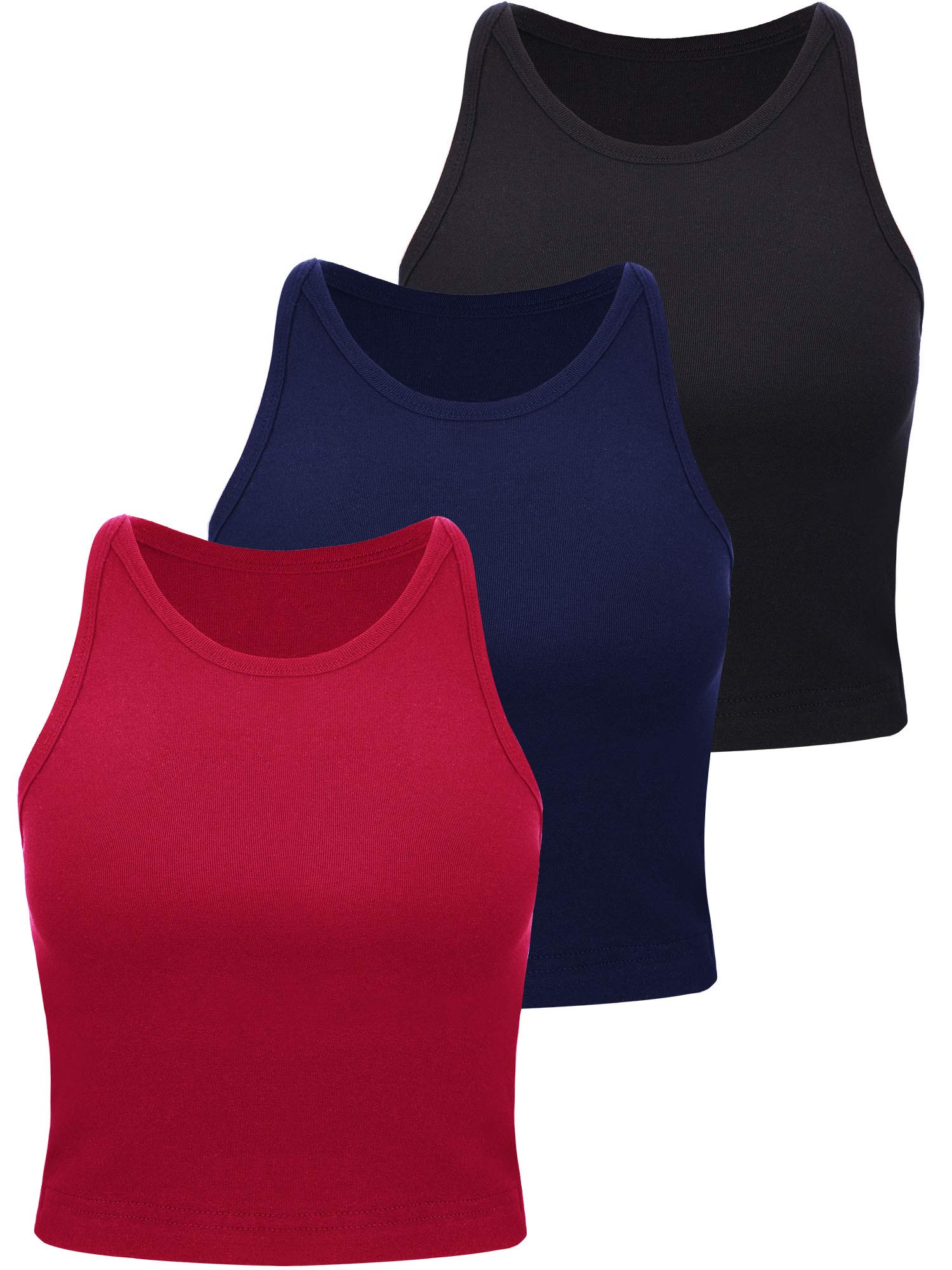 Photo 1 of 3 Pieces Women Basic Crop Tank Tops Racerback Crop Tank for Women Sleeveless Sports Workout Tops Cotton Sports Lady Girls