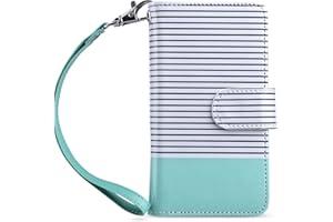 ULAK iPod Touch 7th Generation Case, iPod Touch 6 Wallet Case, Premium PU Leather Flip Wallet Case with Card Holder Stand Shockproof Folio Cover for iPod Touch 5/6/7, Mint Stripes