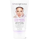 SpaScriptions Hyaluronic Acid Face Scrub - Hydrating Exfoliation Treatment | Targets Dry Skin, Gently Exfoliates &amp; Deep Cleanses, Glowing Skin, Sugar &amp; Natural Exfoliants Formula, For Rough Skin, 5 oz