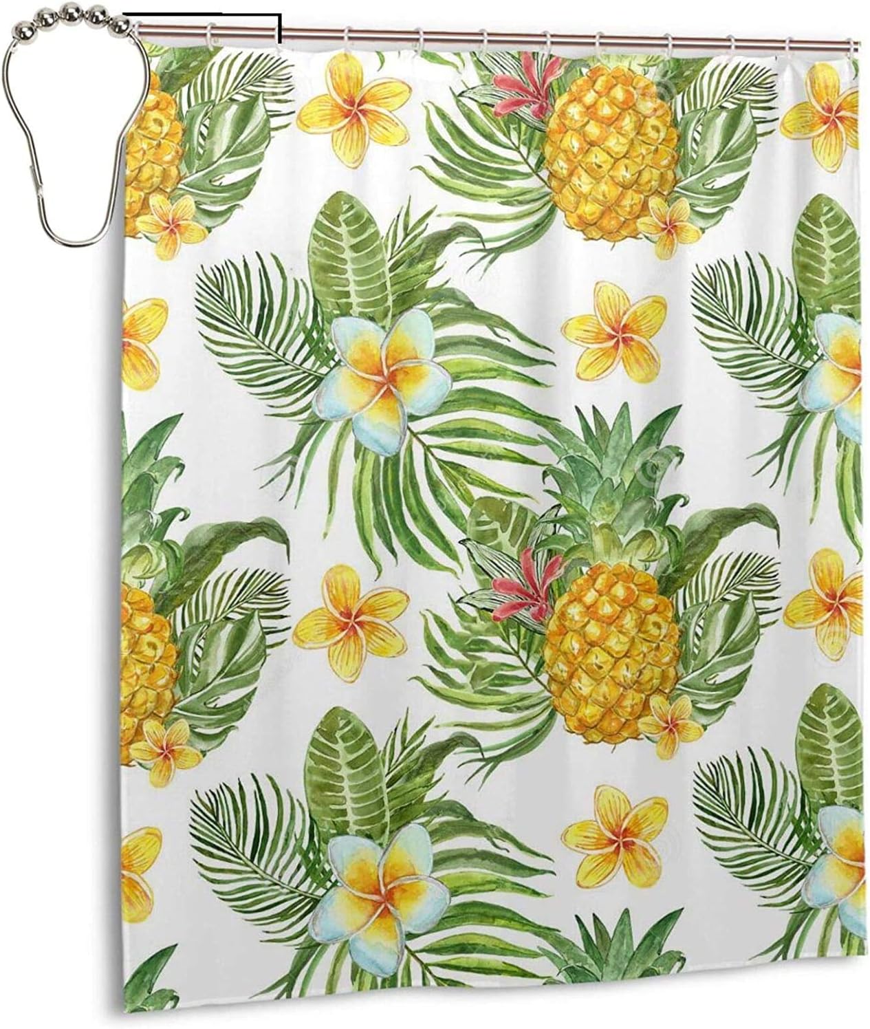 Amazon パイナップルの葉の花のシャワーカーテン バスルームのカーテンの装飾のためのポリエステル防水ファブリックバスタブセットフック付き60 X72インチ 鉄 ワンサイズ シャワーカーテン ホーム キッチン オンライン通販