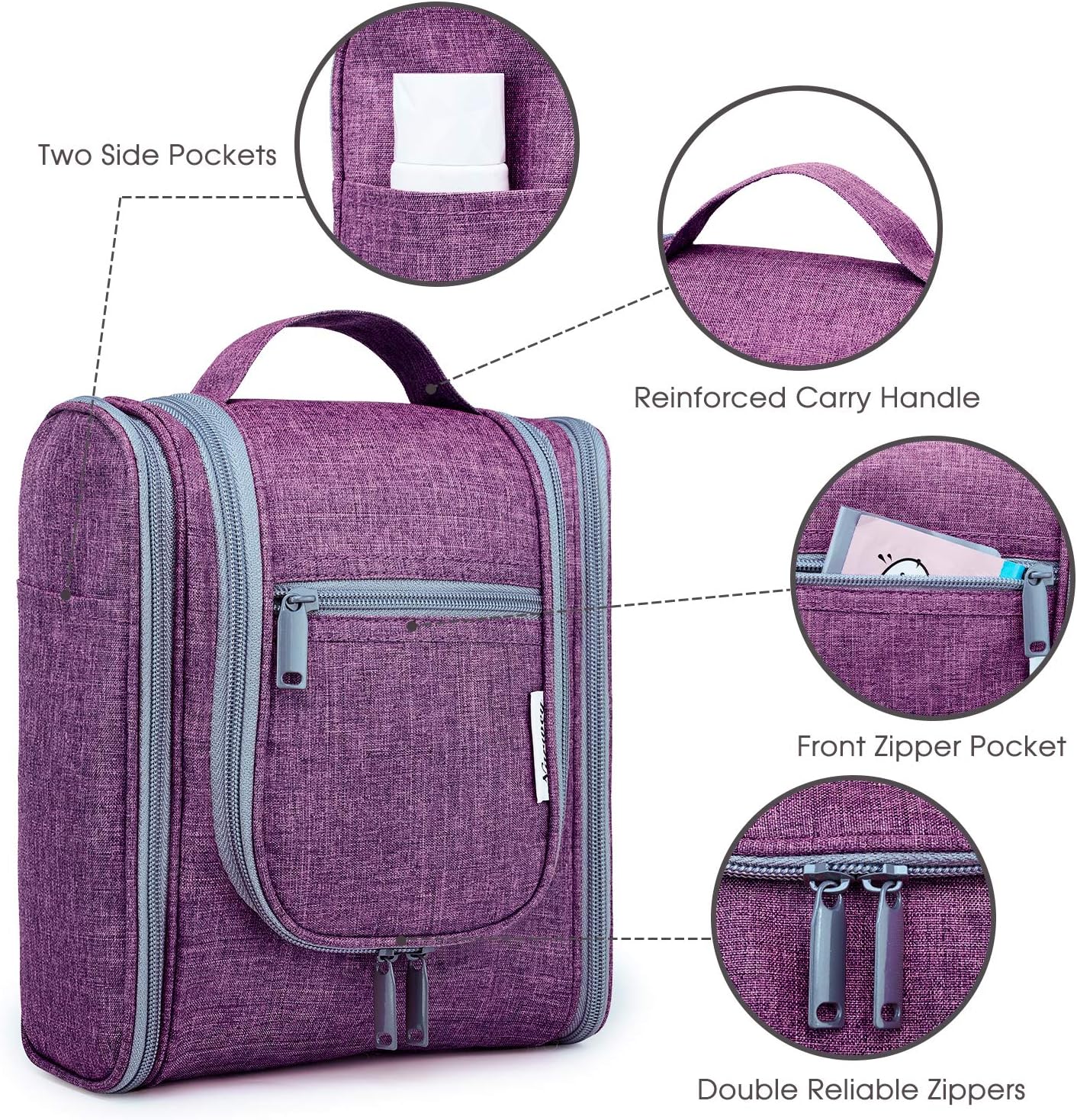 Hanging Travel Toiletry Bag Cosmetic Make up Organizer for Women and Men (Purple)