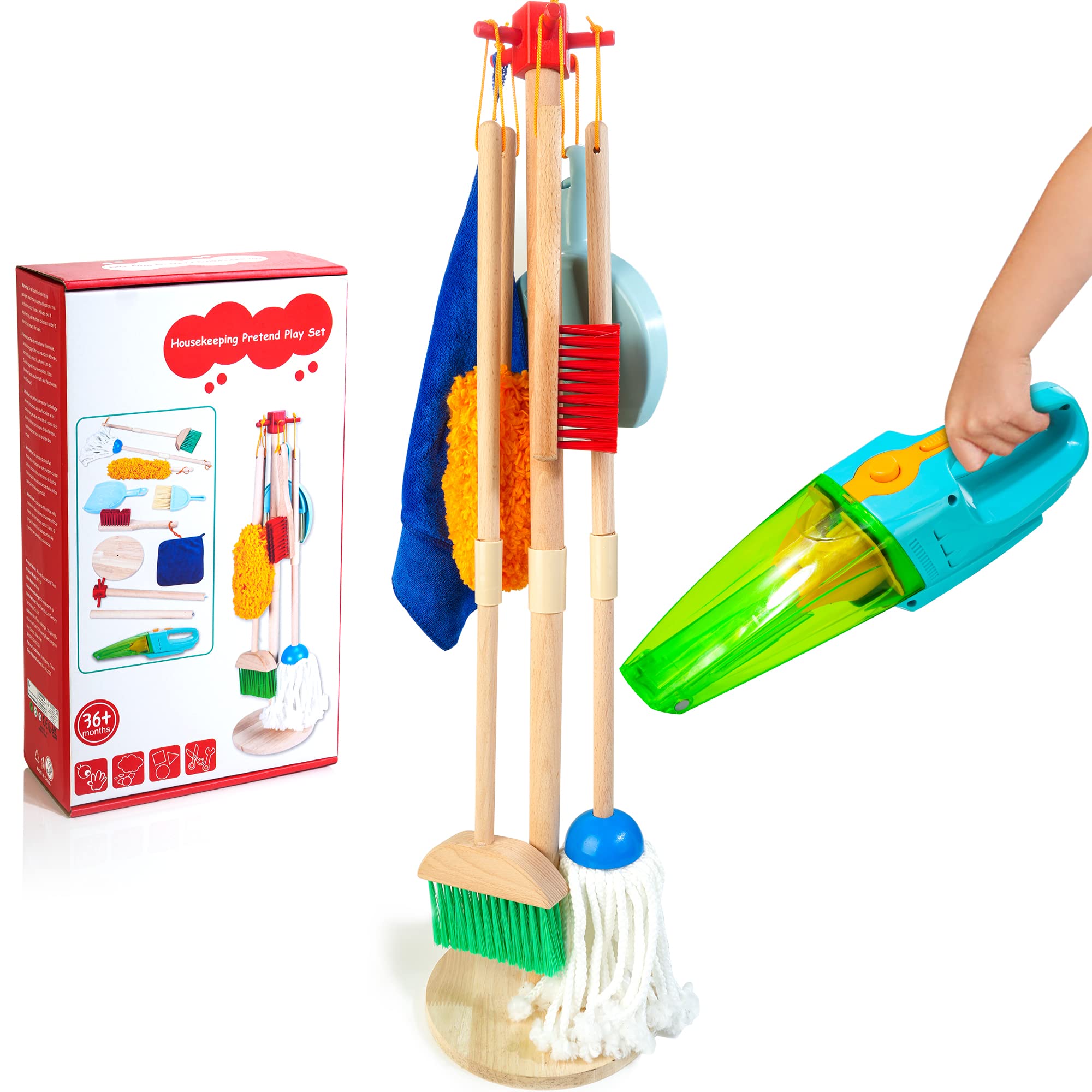 Photo 1 of Kids Cleaning Set with Electric Vacuum Cleaners, Wooden Pretend Play Housekeeping Set, Toddler Cleaning Toys for Girls Boys Age 3+
