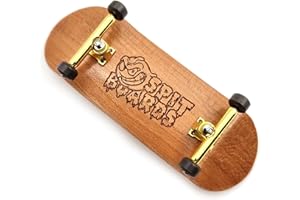 SPITBOARDS 34 mm Fingerboard Complete Wood Pro Set-Up (Pre-Assembled, 5-Layers), Pro Trucks, CNC Bearing Wheels, Foam Grip Tape, (Deck: Light Brown Wood, Trucks: Gold, Wheels: Brown)