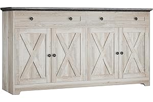 IRONCK Buffet Cabinet with Storage, Sideboard Storage Cabinet, Kitchen Cabinet with Drawers and Doors, Charcoal Grey and Beige Maple