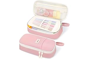 SUNEE Cute Pencil Case, Aesthetic Pen Pouch, Colored Large Pencil Bag with Zipper, Kawaii Stationery Storage and Organizer, Pink School Supplies for Teen and Adult Girls