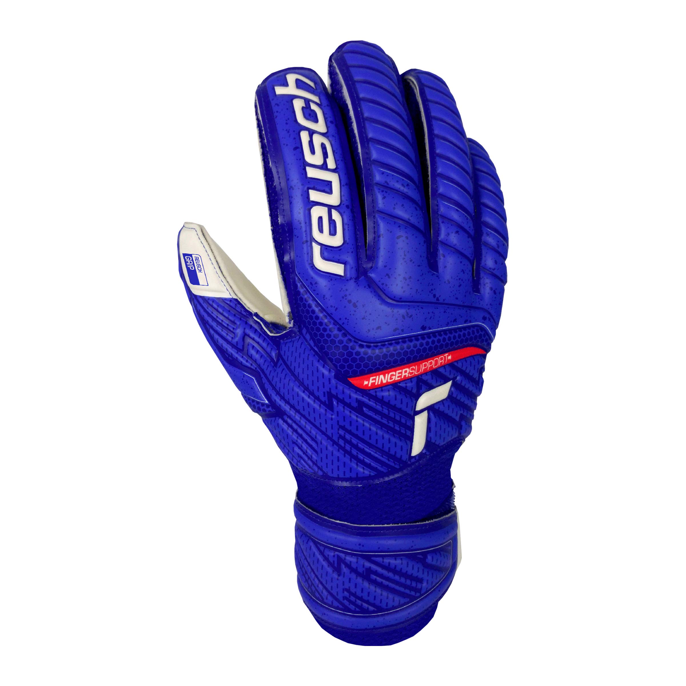 Reusch 4060485281741 Unisex Goalkeeper Gloves Attractive Grip Finger Support with Practical Finger Protection Deep Blue/White, 7.5 cm