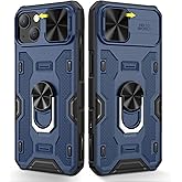 Caka Case for iPhone 14 Plus with Camera Cover & Kickstand, iPhone 14 Plus Case with Stand Ring Magnetic Magnet Slide Lens Protection Protective Cover Phone Case for iPhone 14 Plus -Blue