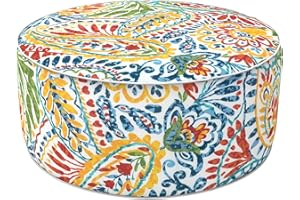 LVTXIII Indoor/Outdoor Inflatable Ottoman, All Weather Round Footrest Stool D21”x H9”, Portable for Patio Garden Camping or Home-Paisley Ummi Multi