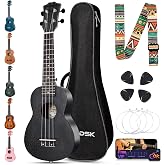 AODSK Soprano Black Ukulele for Beginner 21 Inch Ukelele with Gig Bag Strap Nylon String 4 Picks Holiday Gift