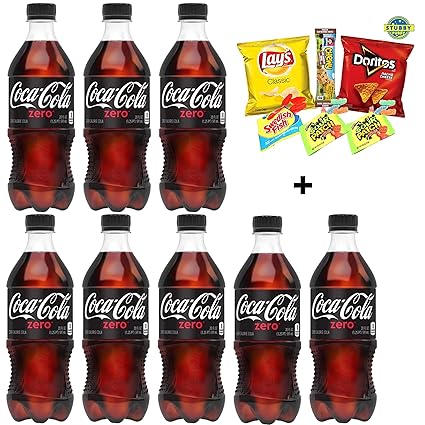 Amazon Com Coca Cola Coke Zero Sugar 20 Ounce Pack Of 8 160 Fl Oz With Free Stubby Pubby Care Package Snack Chips Candy Mix For Schools Friends Family Military College