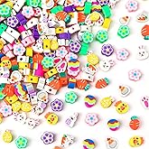 Augshy 300pcs Easter Polymer Clay Beads: Bunny, Chick, Egg, Carrot, Flower Shapes - Round, Assorted Easter Colors for Bracelet, Necklace, Jewelry Making