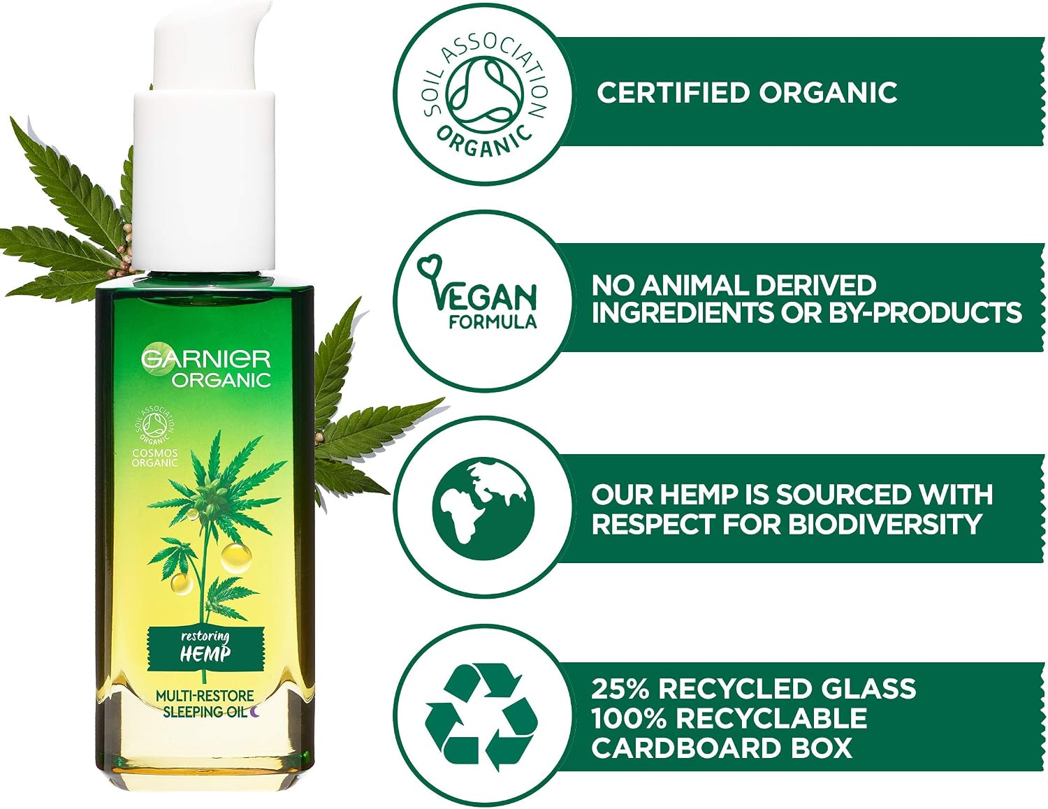 Garnier Organic Hemp Multi-Restore Facial Night Sleeping Oil 30ml - Image 5
