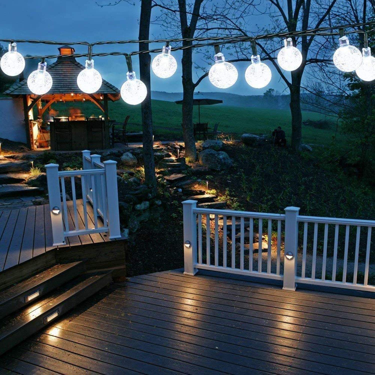 iihome 50ft 90 LED Solar Powered Outdoor String Lights Garden Crystal Ball Chrismas Globe Lights Decorative Lighting for Garden, Patio, Yard, Home, ChrismasTree, Parties,White