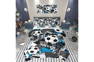 Feelyou Kids Boys Soccer Comforter Set with Sheets Twin Size Football Soccer Ball 7 Piece Bedding Set for Kids Teens Room Dec