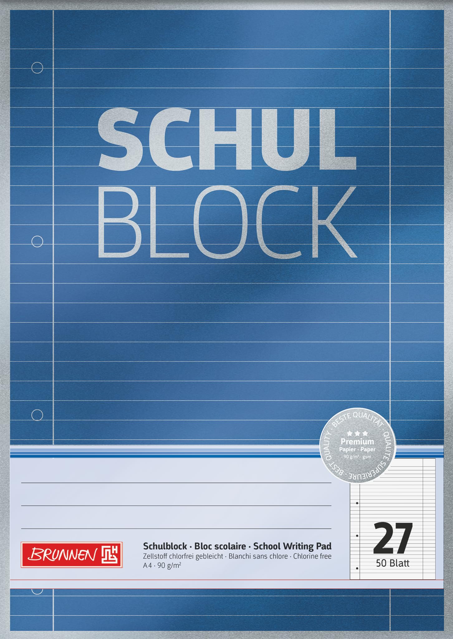 BRUNNEN Premium School Pad A4 Ruling 27 50 Sheets Blue