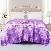 Exclusivo Mezcla Fuzzy Faux Fur Bed Blanket Twin Size, Reversible Shaggy Sherpa Fleece Tie Dyed Blankets, Fluffy Plush Warm Throws for Couch, Bed, 60X80 Inches, Purple