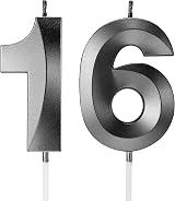 TOYVENTURES 3D Number Birthday Candles Black 16 Age Cake Topper Non-Toxic