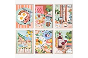 JATOK 6 Pack Paint by Number Kits for Adults, Dining Table on Colored Canvas with 6 Sets Pigments, Easy DIY Acrylic Painting 