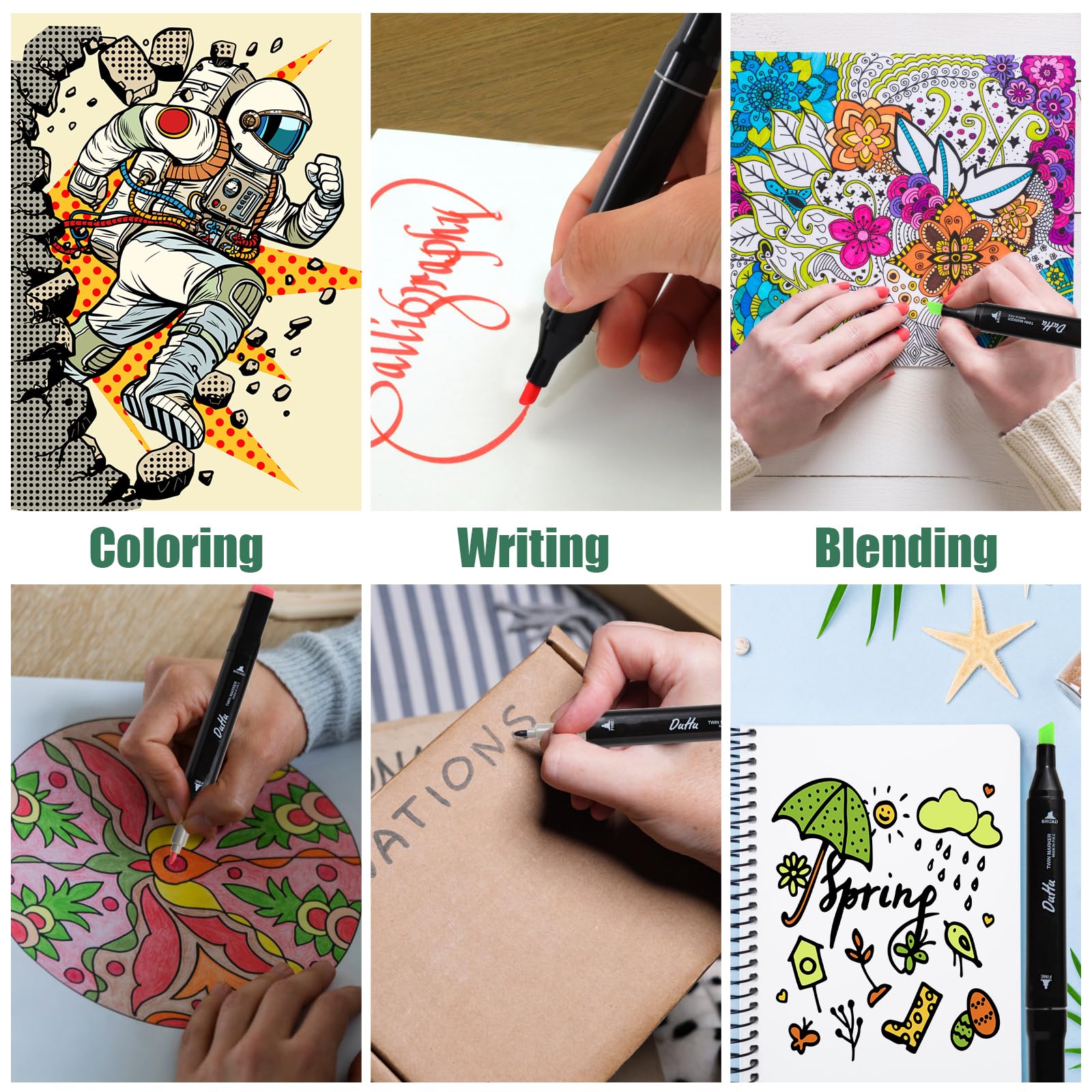 Kebuye 100 Colors Alcohol Markers Set, Dual Tips Blender Art Markers for Drawing Sketching Coloring Artist Pens and Underlining, Professional Permanent Sketch Marker for Kids Adult Coloring