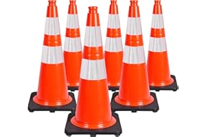 6 pcs Traffic Cone PVC 28" Premium, 3.2kg (7 lbs) | Highly Visible Safety Cone for Road Traffic Control and Construction Site