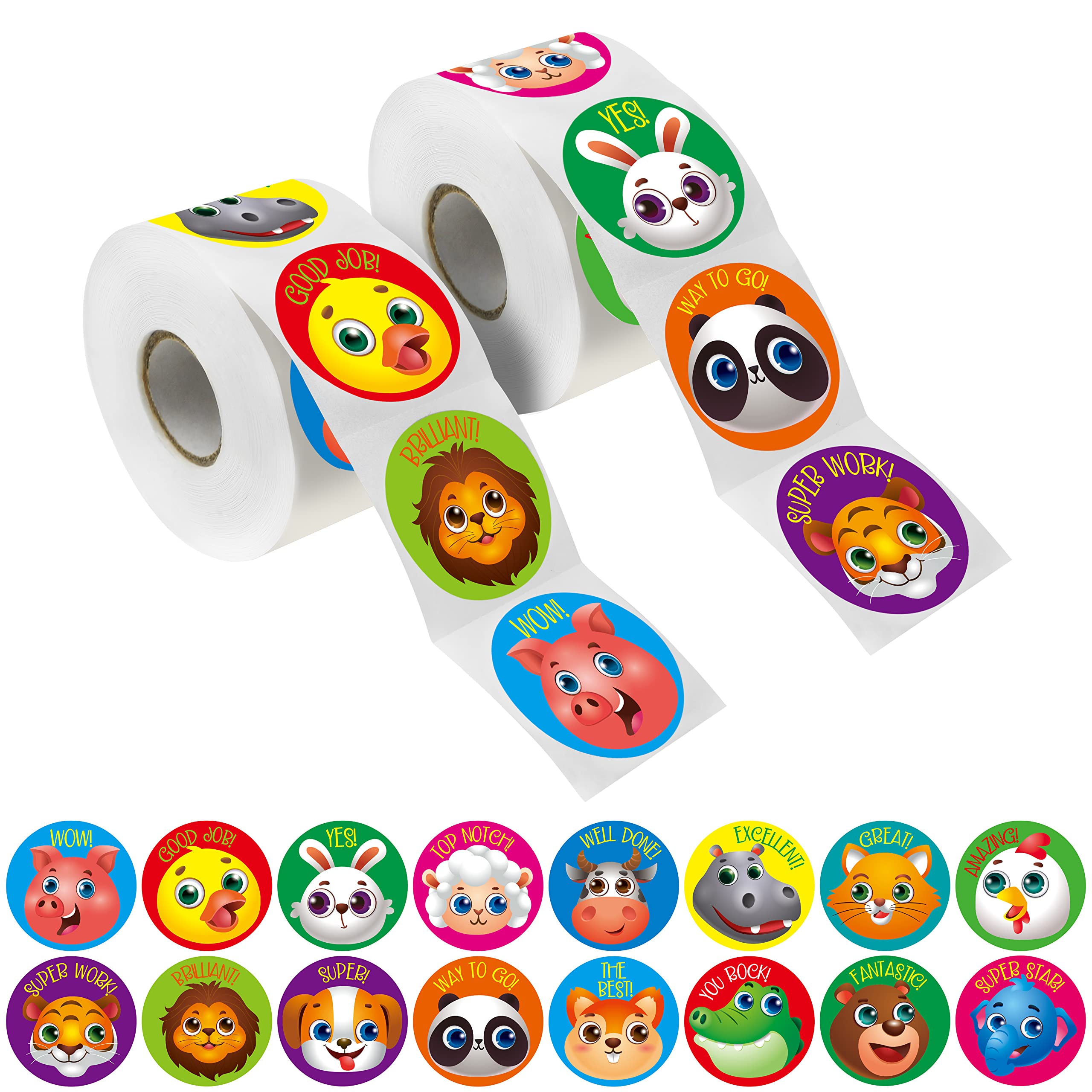 600 PCS Animal Face Stickers, Adorable Incentive Round Stickers in 16 Designs Party Decoration Teacher Reward Encouragement Motivational Decals (Each Measures 1.5" in Diameter)