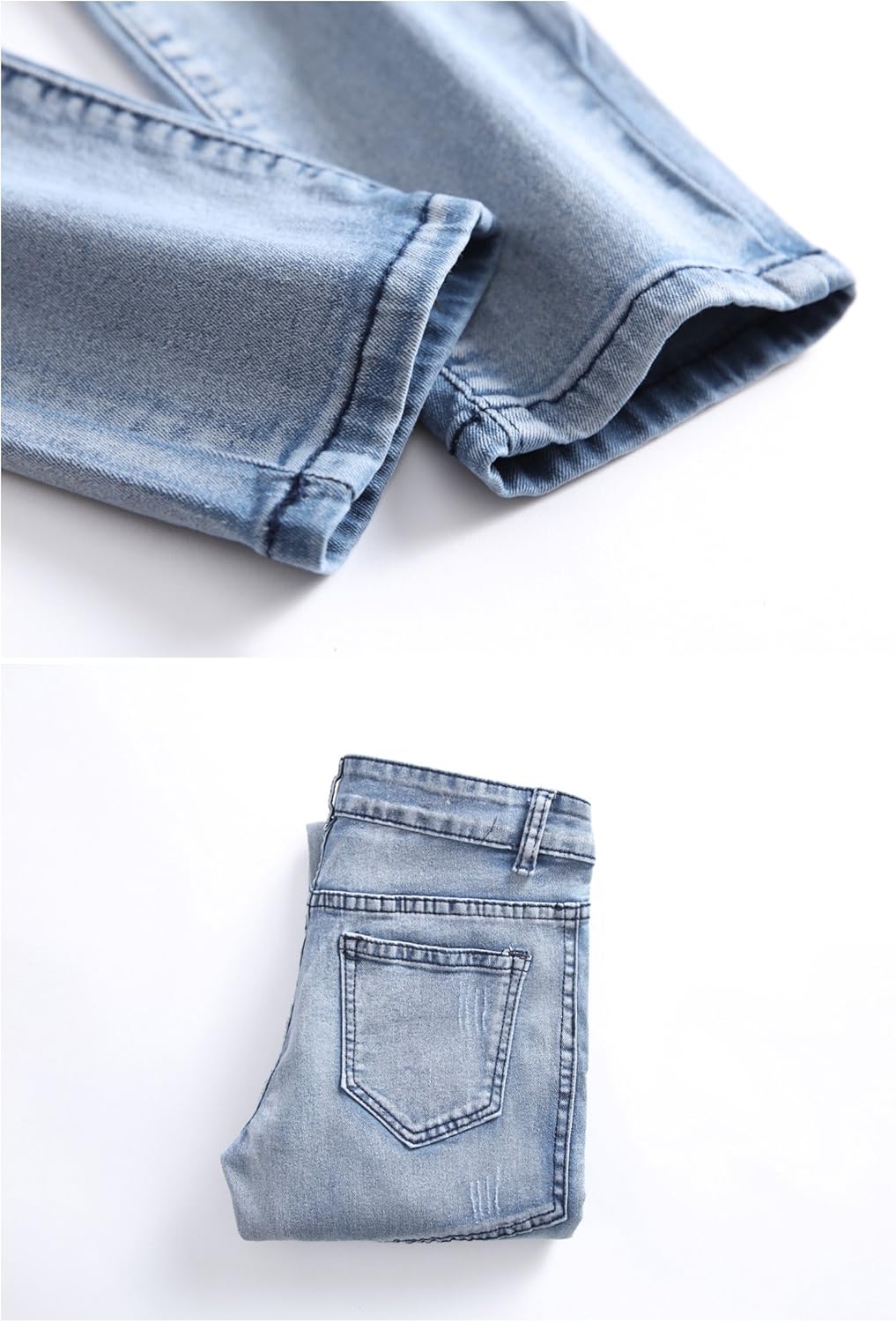 Boy's Stylish Moto Biker Skinny Ripped Wrinkled Stretch Fit Denim Jeans: Clothing