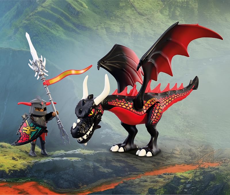 | Chevaliers | Dragon Noir | Grand Dragon de feu avec Fonction de tir et Chevalier | Jouet pour Enfants à partir de 4 Ans | 72114