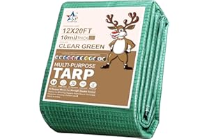 STARPYNG 10 mil Clear Waterproof Cover for UV Resistance,Greenhouse tarp Heavy Duty Waterproof, Large tarp with Grommet, for Canopies, Tent Frames, Yard and Outdoor Activities (12'x20', Clear/Green)