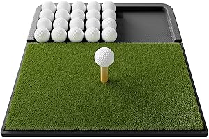 PONSONBAY Integrated Golf Mat with Ball Tray, Small Thickening Golf Mats Practice Outdoor & Indoor, Artificial Grass with Anti-Slip Rubber Bottom Mat for Driving, Chipping Swing
