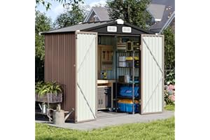Aoxun 6x3.9 FT Shed with Base Metal Outdoor Storage Shed Garden Shed with Lockable Doors Tool Shed Bike Shed for Backyard, Patio, Poolside (Brown)