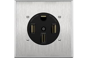 ENERLITES 50 Amp 125/250V Range Receptacle Outlet with Metal Wall Plate, for RV,Electric Vehicle,Oven,Stove, 3-Pole, 4 Wire (10, 8, 6, 4 AWG Copper Only), NEMA 14-50R, 66500-BKWP, Black (Pack of 1)