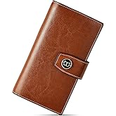 BOSTANTEN Womens Leather Wallets RFID Blocking Large Capacity Credit Card Holder Phone Clutch Brown