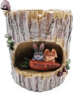 JAMOR Micro-Landscape Plant Pots Tiny Creative Flower Pots Cute Cartoon Tree Stump Besign (Rabbit)