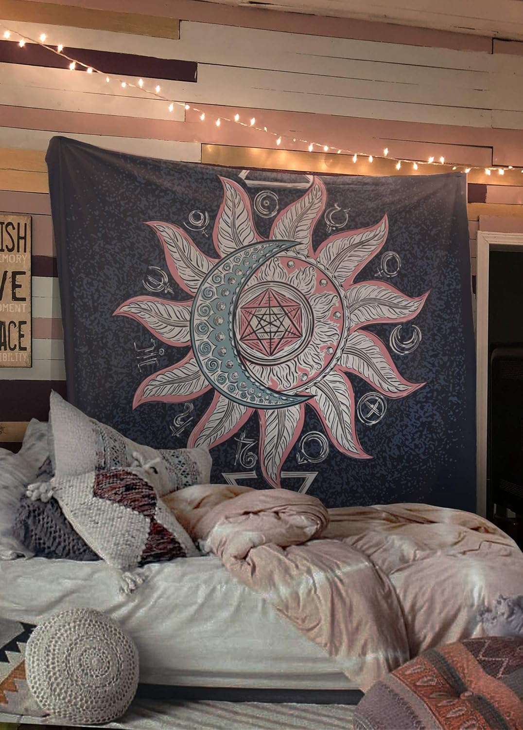 Alchemy Sun Moon Blue Boho Wall Tapestry Hippy Yoga Meditation Mandala Wall Hanging