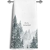 vveeyyee Winter Kitchen Towels,Winter Forest Design with Pine Trees & Snowflakes, Soft and Absorbent Waffle Weave Dishcloth, Hand Towel or Bar Cloth – 16x24 Inch for Kitchen or Bathroom