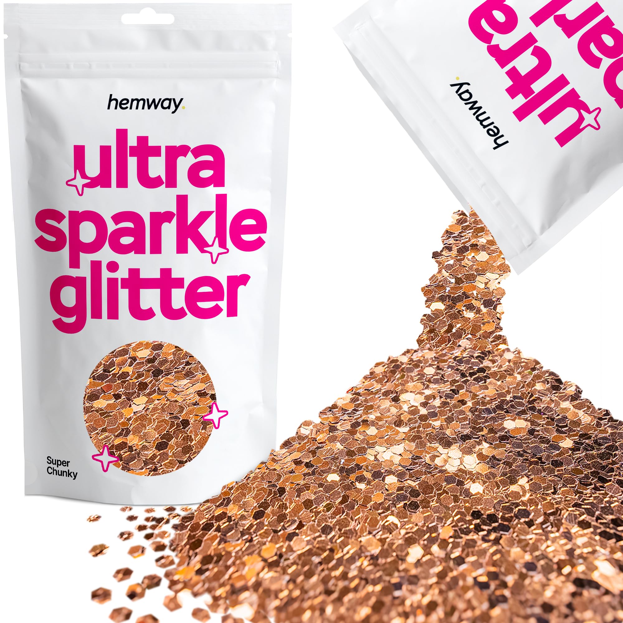 Hemway Ultra Sparkle Glitter Bronze Brown 100g Super Chunky | Glitter for Arts & Craft, Makeup, Nail Art, Crafting, Card Making, Sparkle Decoration
