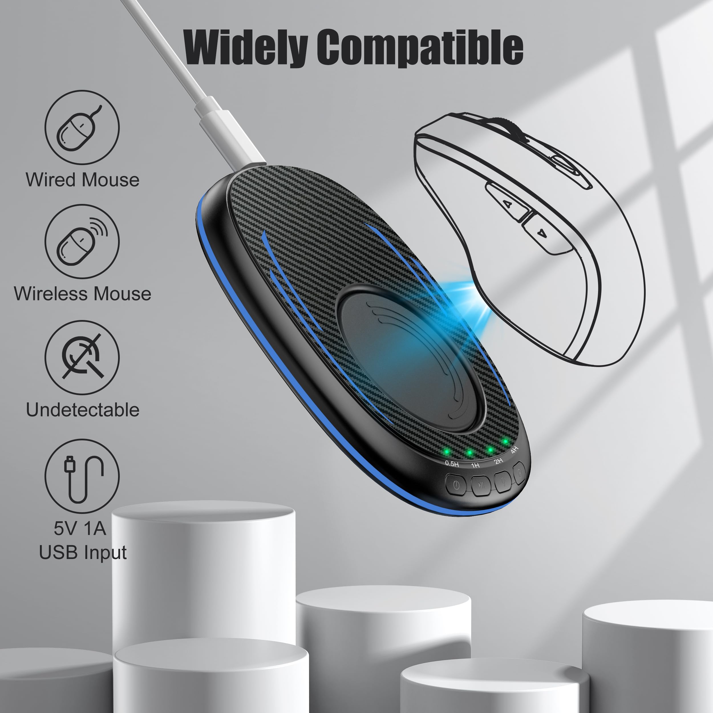 QYFP Mouse Jiggler a LED non rilevabile, dispositivo per mouse con timer, per lavorare da casa, interruttore on/off, shaker senza driver per mantenere il PC attivo e sicuro, nero
