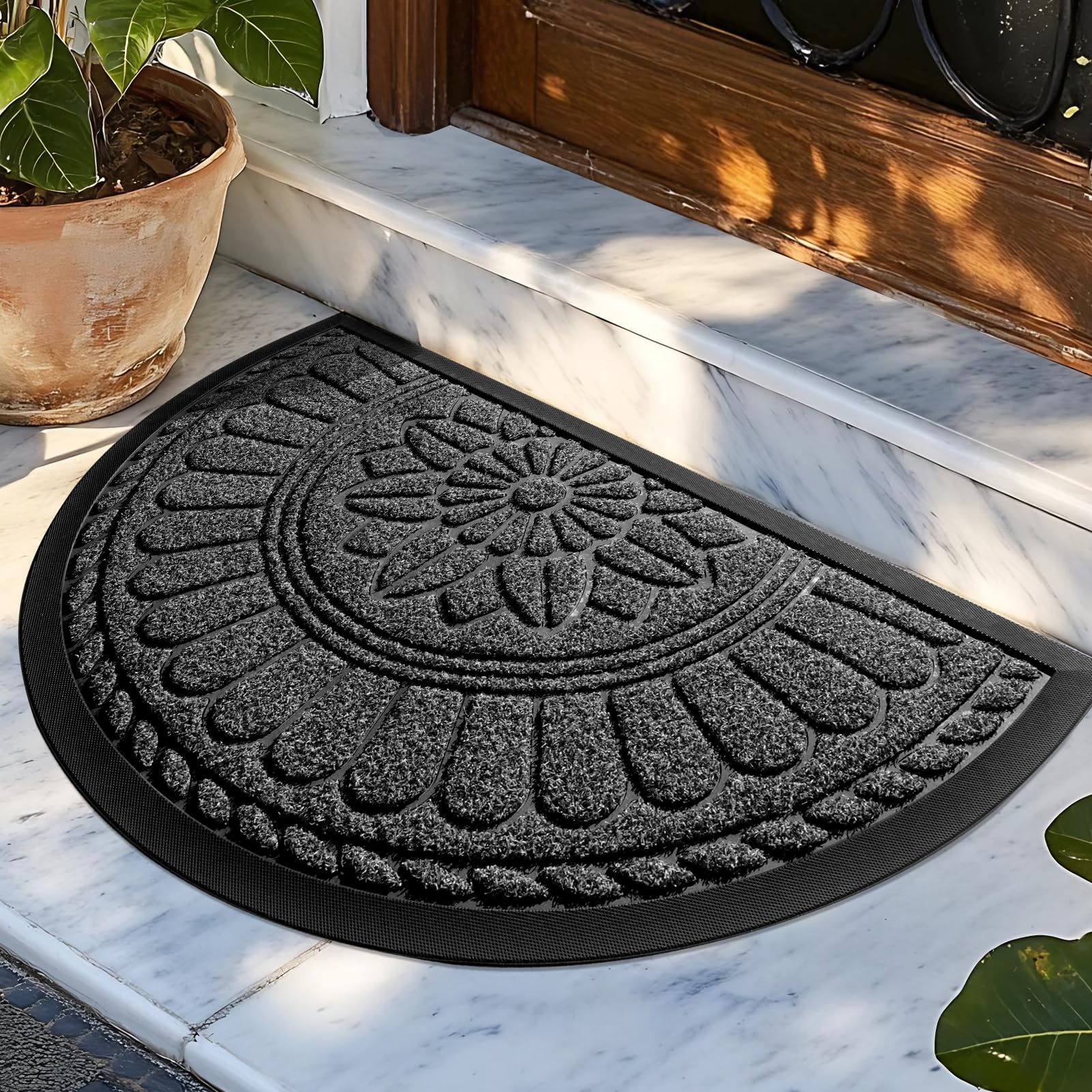 Photo 1 of Mibao Front Door Mat Indoor Outdoor Entrance, Semicircular Entrance Mat, Half Round Waterproo Non-Slip Durable Rubber Door Mats, Low Profile Heavy Duty Doormat for Garage, Patio, 30" x 18", Grey
