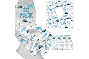 DEEKI Disposable Toilet Seat Covers for Kids & Adults,Protect from Public Toilets While Potty Training or Travel - Extra Large, Waterproof, Portable -Blue Dinosaur (20pack）