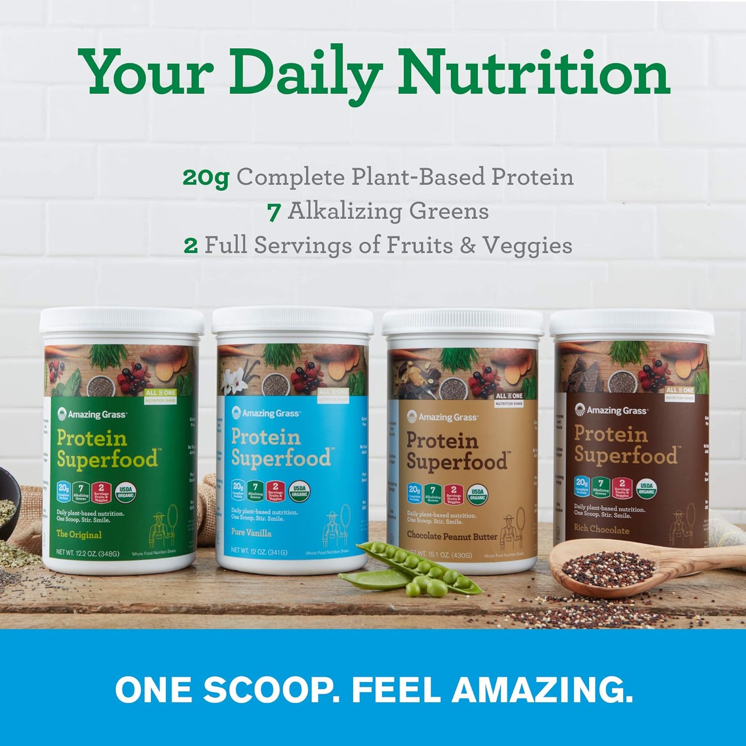 Amazing Grass Protein Superfood: Vegan Protein Powder, All-in-One Nutrition Shake, Pure Vanilla, 20 Servings : Grocery & Gourmet Food