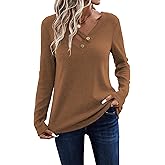 LOLONG Womens Long Sleeve V Neck T Shirts 2025 Casual Basic Ribbed Knit Work Tops