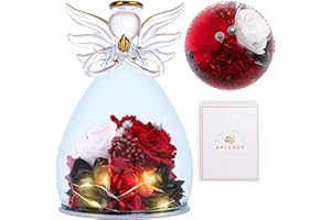 ANLUNOB Mom Birthday Gifts Preserved Rose Angel Figurines for Women Artificial Flowers Gifts for Her LED Light Blue Rose Forever Rose for Wife Birthday Flowers for Grandma