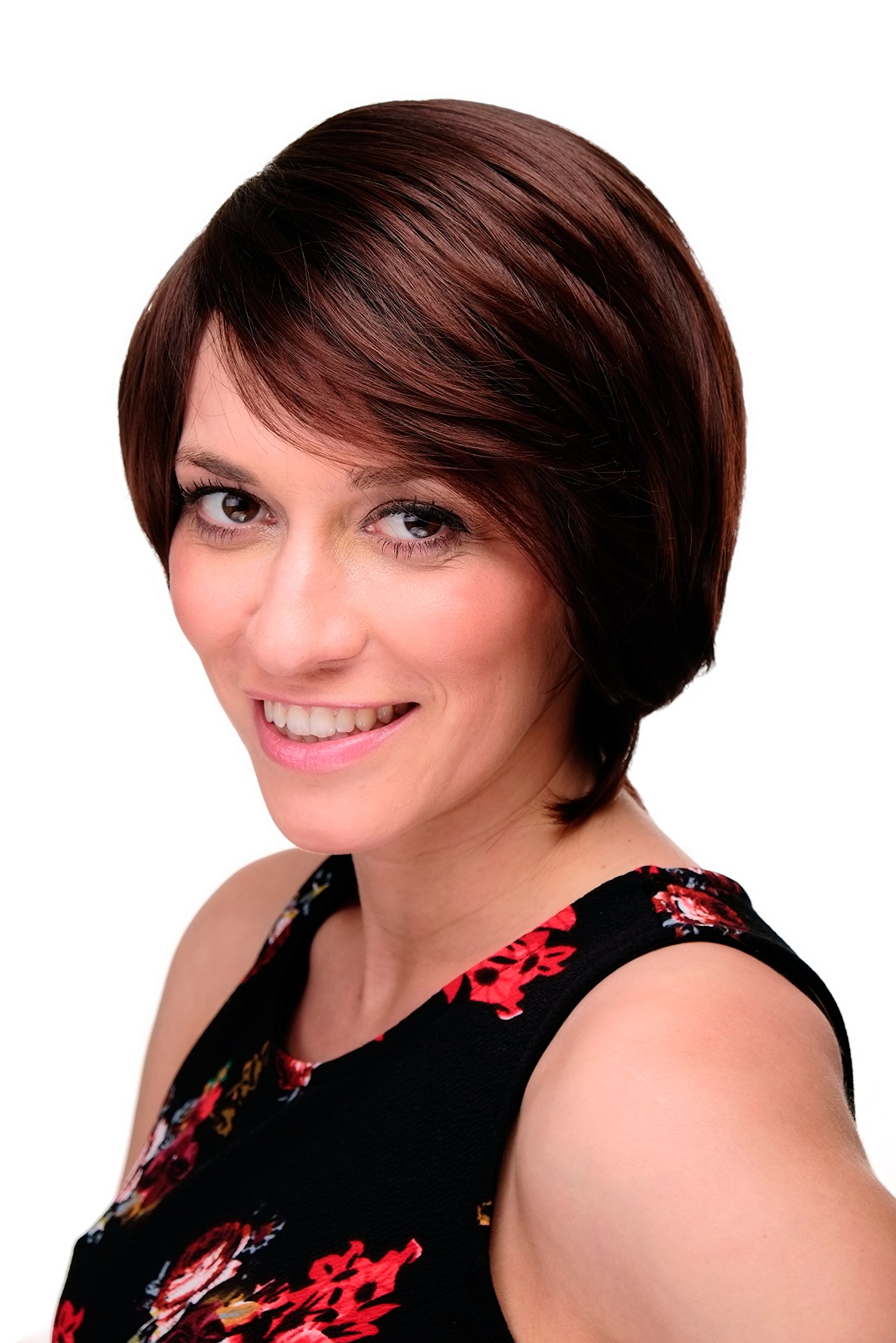WIG ME UP 6082-2T33 Lady Quality Wig Cosplay short long bob page side parting (of very long fringe) dark mahogany mixed brown