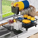 YEYPOP 2 Tier Dish Drying Rack - Expandable Dish Rack Over Sink, 304 Stainless Steel Dish Rack for Kitchen Counter, Dish Drainer w Utensil Holder, Drainboard &amp; Cups Holder, Anti-Rust &amp; Space Saving