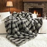 HORIMOTE HOME Luxury Faux Fur Throw Blanket, Non-Shedding 50"x60" Fur Blanket Throw, Ultra Soft Blankets for Bed, Couch and Sofa, Premium Soft, Thick Fluffy Throws, Grey Black Stripes