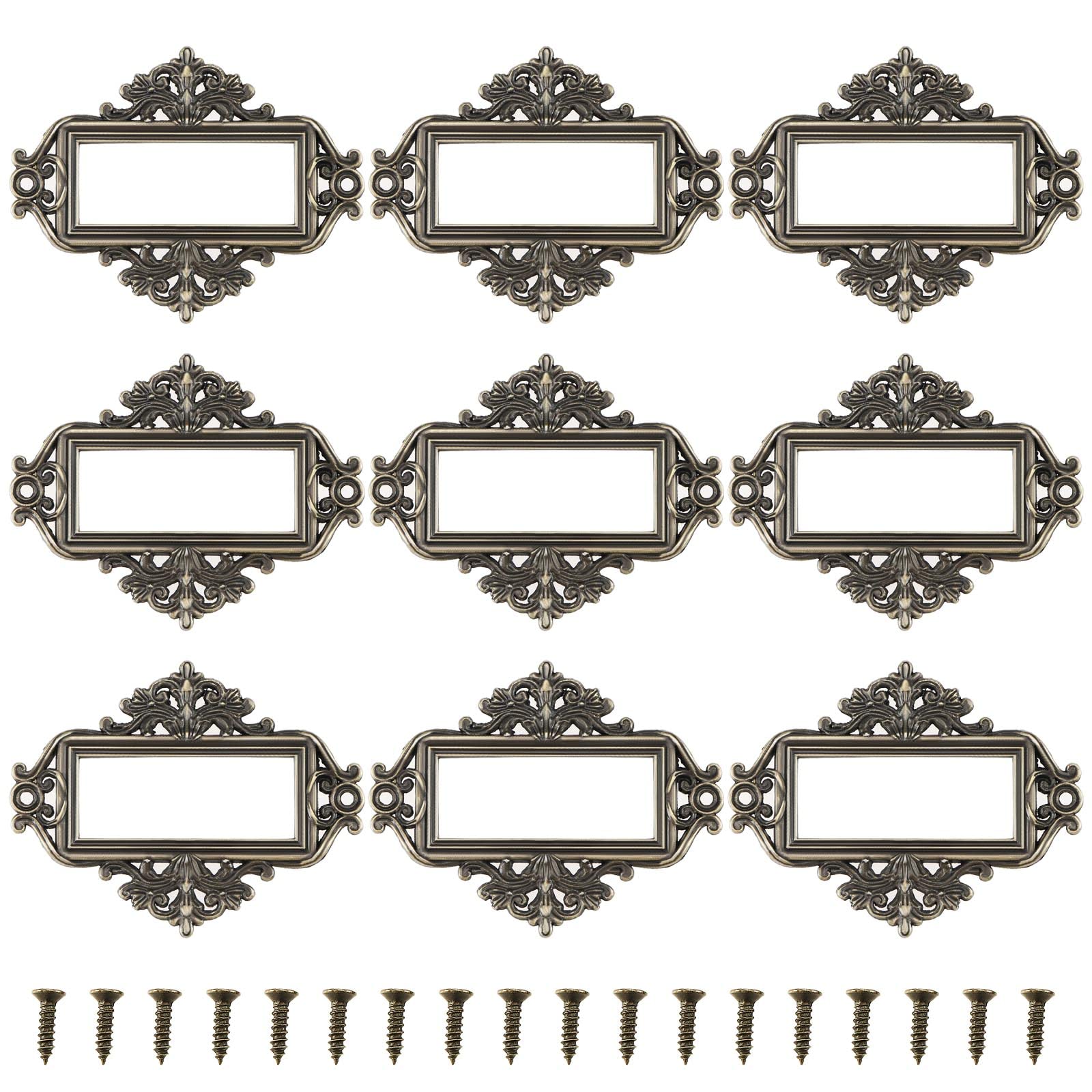 EMSea 24Pcs Vintage Label Holder Metal Tag Frame Zinc Alloy Tag Holder Retro Card Label Holder Decorative Card Holder with Screws Decoration for Cabinets Bronze